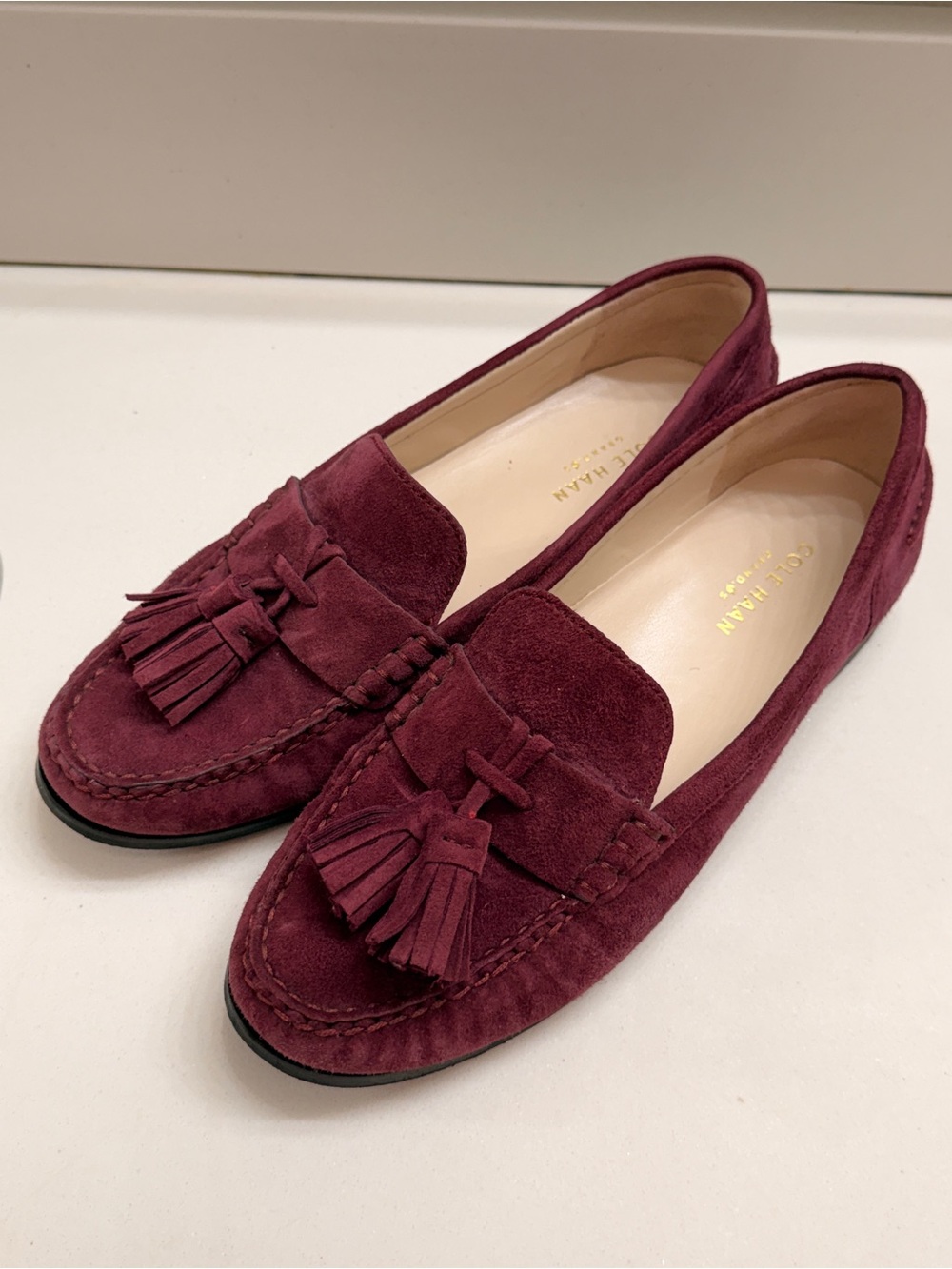 Cole Haan Burgundy Suede Tassel Loafers for Women
